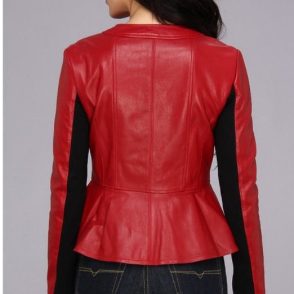 Nanette Lepore Red Leather Sugar Daddy Jacket - Picture 11 of 11